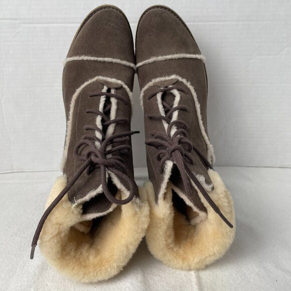 UGG Brown Suede and Wool Lace Up Heeled Boots - Picture 5 of 8